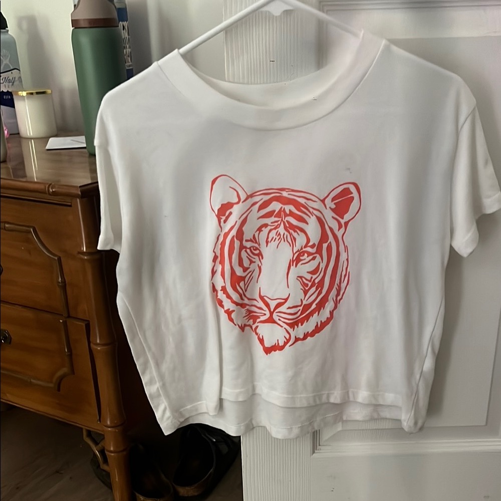 White T-Shirt with Orange Tiger Print Clemson